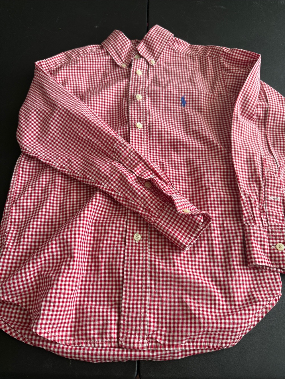 Ralph Lauren Red Gingham Button-Down Shirt with Blue Pony